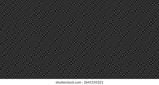 Black slant parallel dynamic random line elements in seamless background texture isolated on a white background. Minimalist abstract pattern with edit stroke. Geometric vector illustration