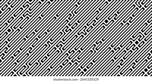 Black slant parallel dynamic random line elements in seamless background texture isolated on a white background. Minimalist abstract pattern with edit stroke. Geometric vector illustration