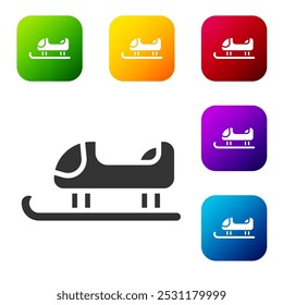 Black Sled icon isolated on white background. Winter mode of transport. Set icons in color square buttons. Vector