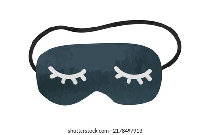 Black sleep mask clipart. Simple sleeping eyes mask watercolor style vector illustration isolated on white background. Black mask for sleeping cartoon hand drawn doodle style. Office supplies drawing