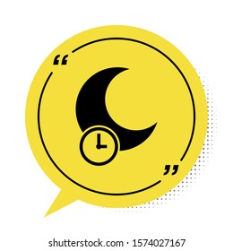 Black Sleeping moon icon isolated on white background. Yellow speech bubble symbol. Vector Illustration