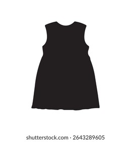a black sleeveless dress is displayed, featuring a round neckline and a gently flared skirt silhouette