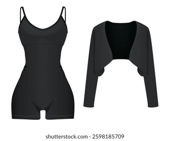 Black sleeveless jumpsuit and cardigan. vector illustration