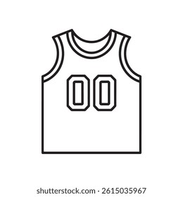 Black Sleeveless Sports Jersey Icon with Bold Number Design Representing Athletic Wear, Team Uniforms, and Competitive Sports Editable Vector Illustration isolated on a white background