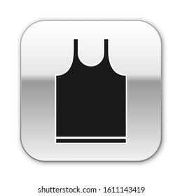 Black Sleeveless T-shirt icon isolated on white background. Silver square button. Vector Illustration