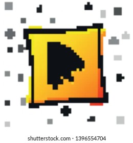 Black Slice of pizza icon isolated on white background. Yellow square button. Vector Illustration