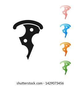 Black Slice of pizza icon isolated on white background. Fast food menu. Set icons colorful. Vector Illustration