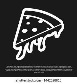 Black Slice of pizza icon isolated on black background. Vector Illustration