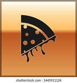 Black Slice of pizza icon isolated on gold background. Vector Illustration