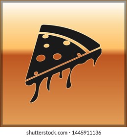 Black Slice of pizza icon isolated on gold background. Vector Illustration