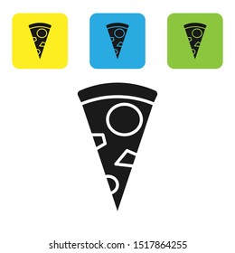 Black Slice of pizza icon isolated on white background. Set icons colorful square buttons. Vector Illustration