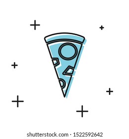 Black Slice of pizza icon isolated on white background.  Vector Illustration