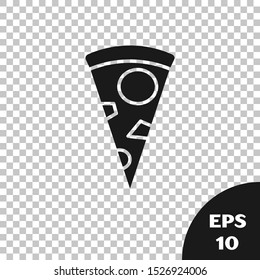 Black Slice of pizza icon isolated on transparent background.  Vector Illustration