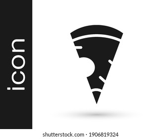 Black Slice of pizza icon isolated on white background. Fast food menu.  Vector