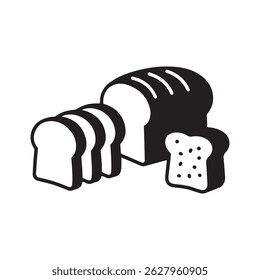 Pão Fatiado Preto, Pão Inteiro e Silhuetas de Torrada Clipart - Conjunto de Vetor de Alimentos Simples

