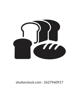 Pão Fatiado Preto, Pão Inteiro e Silhuetas de Torrada Clipart - Conjunto de Vetor de Alimentos Simples

