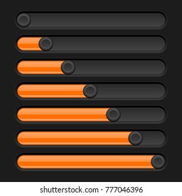 Black slider bar. Settings on control panel. Vector 3d illustration