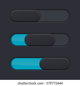 Black slider with blue bar. Vector 3d illustration