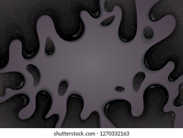 Black slime goo dripping on grey background. Toxic and creepy texture. Vector illustration. 