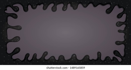 Black slime goo dripping on grey background. Toxic and creepy texture. Vector illustration.