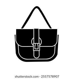 Black sling bag silhouette vector illustration, sathcel bag fashion silhouette clip art, fashionable bag icon isolated on white background
