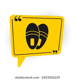 Black Slippers icon isolated on white background. Flip flops sign. Yellow speech bubble symbol. Vector