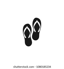 Black slippers. Pair of flip flops, summer time vacation attribute, shoes. Vector sandals, symbol of summer