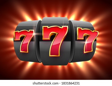 Black slot machine coins wins the jackpot. 777 Big win casino concept. Vector illustration