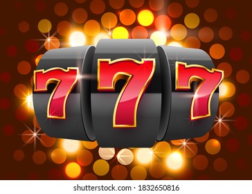 Black slot machine coins wins the jackpot. 777 Big win casino concept. Vector illustration