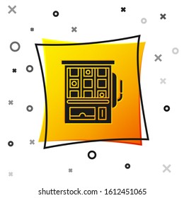 Black Slot machine icon isolated on white background. Yellow square button. Vector Illustration