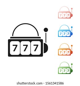 Black Slot machine with lucky sevens jackpot icon isolated on white background. Set icons colorful. Vector Illustration
