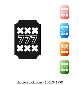 Black Slot machine with lucky sevens jackpot icon isolated on white background. Set icons colorful. Vector Illustration