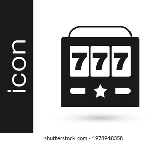 Black Slot machine with lucky sevens jackpot icon isolated on white background.  Vector