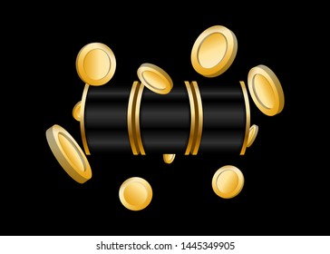 Black Slot Machine Slots Reel With Coins Jackpot Spin Gambling Vector Illustration