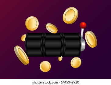 Black Slot Machine Slots Reel With Coins Jackpot Spin Gambling Vector Illustration