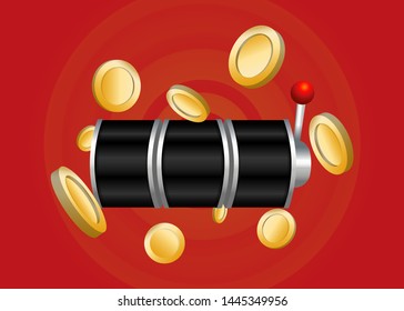 Black Slot Machine Slots Reel With Coins Jackpot Spin Gambling Vector Illustration