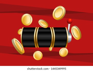 Black Slot Machine Slots Reel With Coins Jackpot Spin Gambling Vector Illustration