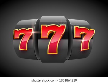 Black slot machine wins the jackpot. 777 Big win concept. Casino jackpot. Vector illustration