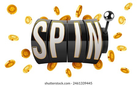 Black slot machine wins the jackpot. Spin. Casino jackpot. Vector illustration