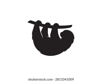 Black sloth silhouette vector isolated on white background. Tree-dwelling mammal illustration suitable for wildlife, rainforest, conservation, zoology, and educational design projects.