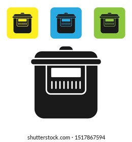 Black Slow cooker icon isolated on white background. Electric pan. Set icons colorful square buttons. Vector Illustration