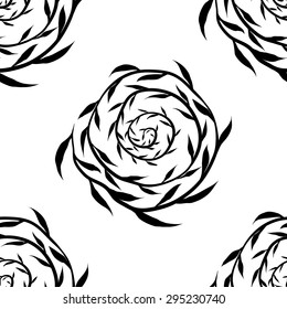 Black small leaves pattern background.Spiral branch.
