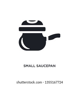 black small saucepan isolated vector icon. simple element illustration from furniture and household concept vector icons. small saucepan editable black logo symbol design on white background. can be