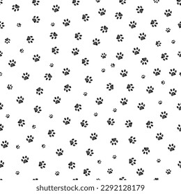 Black small scale doodle paw prints. Seamless fabric design pattern