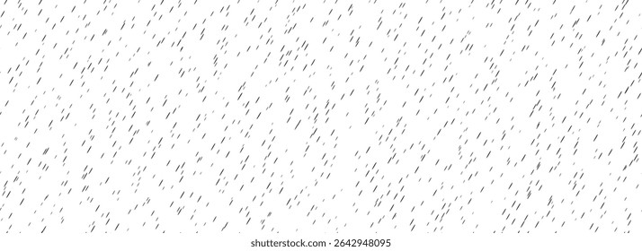 Pequenos arranhões pretos textura sem costura. Plano de fundo de pequenas linhas dispersas repetidas. Padrão de cortes repetidos. Grunge manchas aleatórias e polvilha camada de grãos. Papel de parede de gotas de chuva abstrato. Vetor