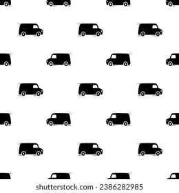 Black small vans isolated on a white background. Cute transport monochrome seamless pattern. Vector simple flat graphic illustration. Texture.