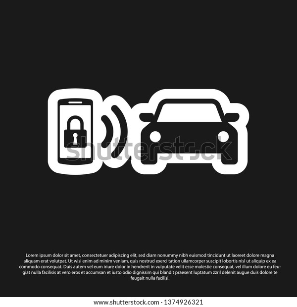 Black Smart car alarm system icon isolated\
on black background. The smartphone controls the car security on\
the wireless. Vector\
Illustration