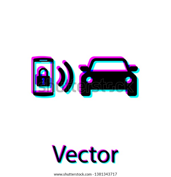 Black Smart car alarm system icon isolated
on white background. The smartphone controls the car security on
the wireless. Vector
Illustration