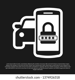 Black Smart car security system icon isolated on black background. The smartphone controls the car security on the wireless. Vector Illustration