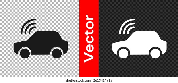 Black Smart car system with wireless connection icon isolated on transparent background. Remote car control.  Vector